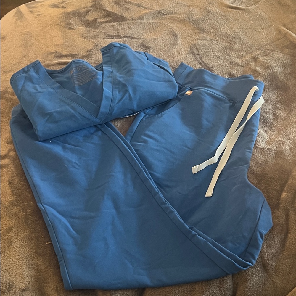 Figs Blue High Waisted Zamora Scrub Set Large Tall Bottoms Large Top
